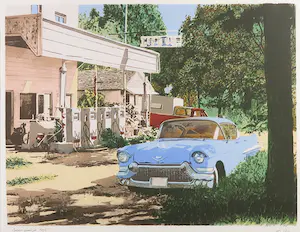 Araun Gordijn - Zeefdruk, Oklahoma Caddilac - Ingelijst kopen? Bied vanaf 60!