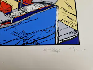 Emiel Hoorne - Originele Belgische jaren 70 POP-ART Zeefdruk "auto caravan opener" bep. oplage kopen? Bied vanaf 53!