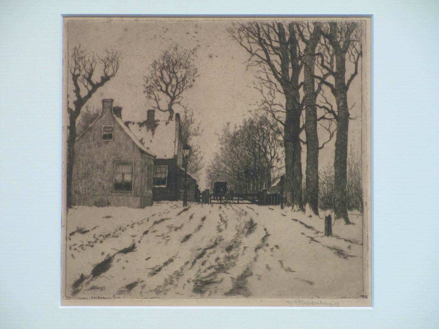 Hendrikus Roodenburg - Winter 1913, tol bij Wijkerbrug, Voorburg - Ets verkocht voor € 60!
