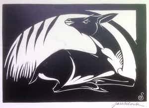 Jan Schonk - Houtsnede "Liggende Ree" 1927 verkocht voor € 25!