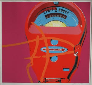 Niet of onleesbaar gesigneerd - GROTE ingelijste zeefdruk , Parkeermeter – gesigneerd – nr. 27 van 50 ex. kopen? Bied vanaf 1!