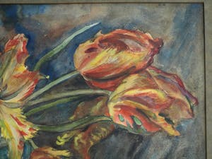 Willem Karel Rees - Aquarel , Stilleven met Tulpen – gesigneerd & ingelijst – ca 1930 kopen? Bied vanaf 45!