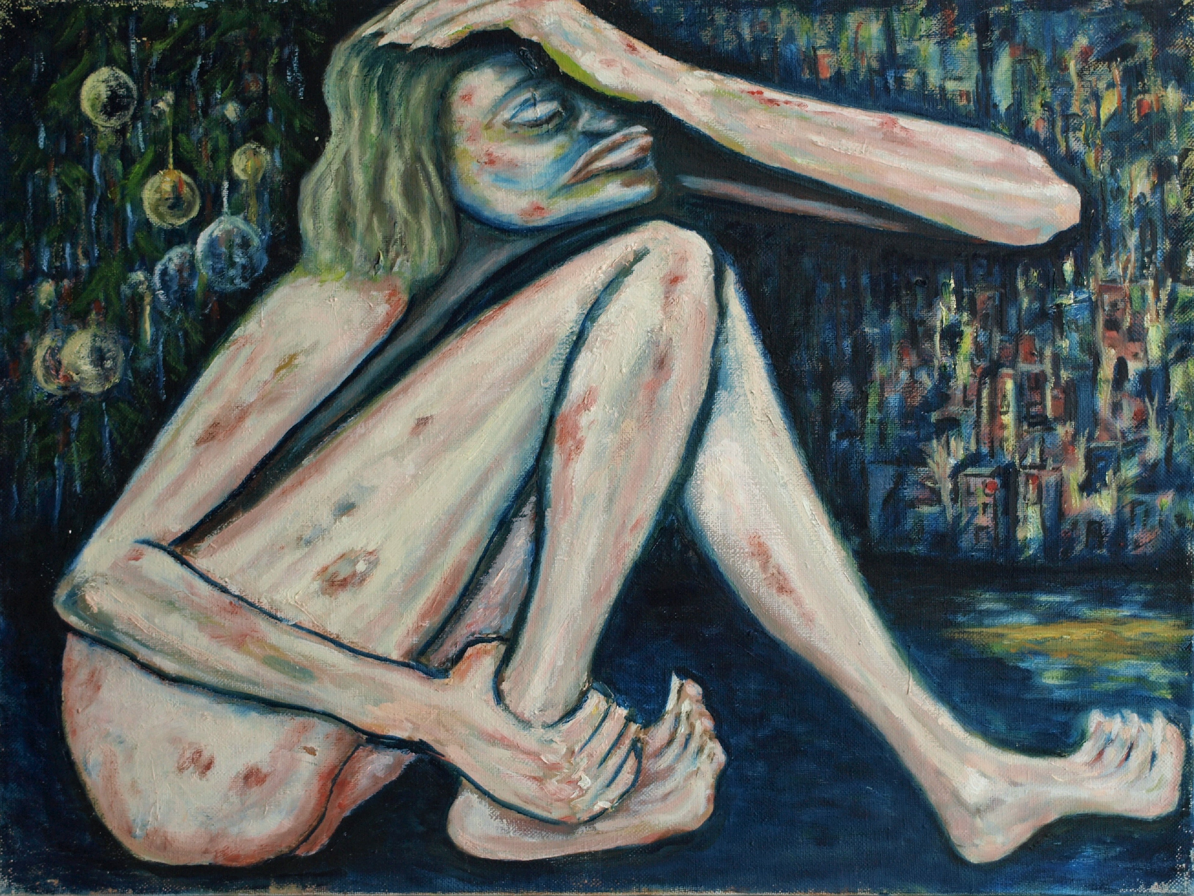 Niet of onleesbaar gesigneerd - Olieverf op doek , Christmas is coming to town – 60 x 80 cm  kopen? Bied vanaf 1!