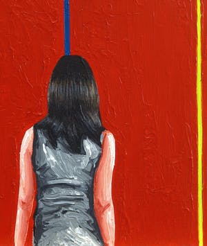 Gerard Boersma - Who's Afraid Of Red, Yellow And Blue (Vrouw met schilderij van Barnett Newman) kopen? Bied vanaf 75!