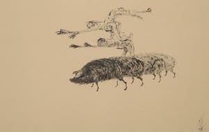 Melle Oldeboerrigter - Inkttekening op geschept papier, Beweging kopen? Bied vanaf 150!