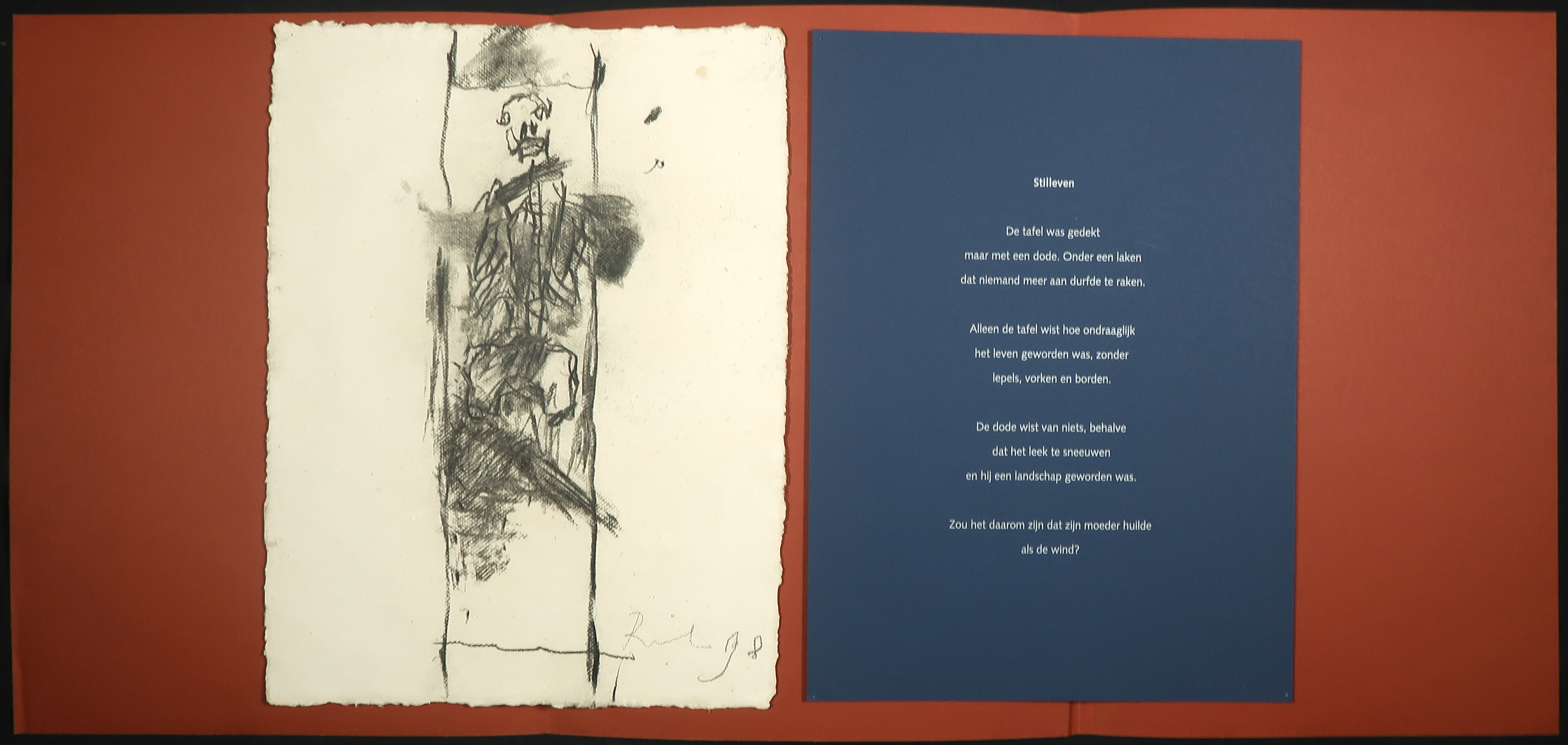 Rik van Iersel - Houtskooltekening + gedicht van Harry Mesterom, Stilleven verkocht voor € 35!