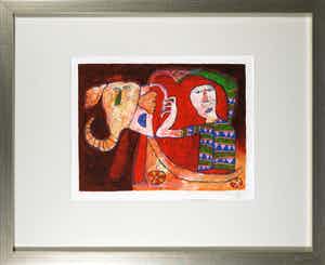 Shahid Parvez - Zeefdruk, Rode olifant - Ingelijst verkocht voor € 1!