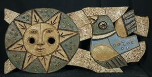 Henk Potters - Twee-luik keramieken wandobject, Vogels met zon (Groot en zwaar) kopen? Bied vanaf 1!