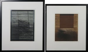Hans Vredegoor - Lot van twee etsen/aquatints, Liggende wind IV + Een balans - Ingelijst kopen? Bied vanaf 60!