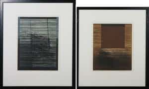 Hans Vredegoor - Lot van twee etsen/aquatints, Liggende wind IV + Een balans - Ingelijst verkocht voor € 60!