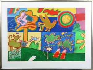 Corneille - Zeefdruk, Zonder titel- Ingelijst ( Zeer Groot) verkocht voor € 400!