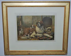 Otto Eerelman - St Bernard met jongen - kleurenlitho 1916 - fraai ingelijst kopen? Bied vanaf 45!