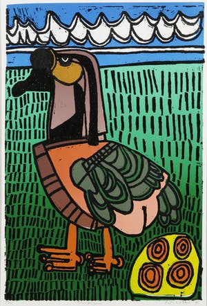 Ruth van der Neut - Linosnede, Knobbelgans - Ingelijst kopen? Bied vanaf 10!