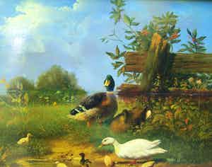 Jef Van Leemputten - Eendenfamilie aan het water verkocht voor € 150!