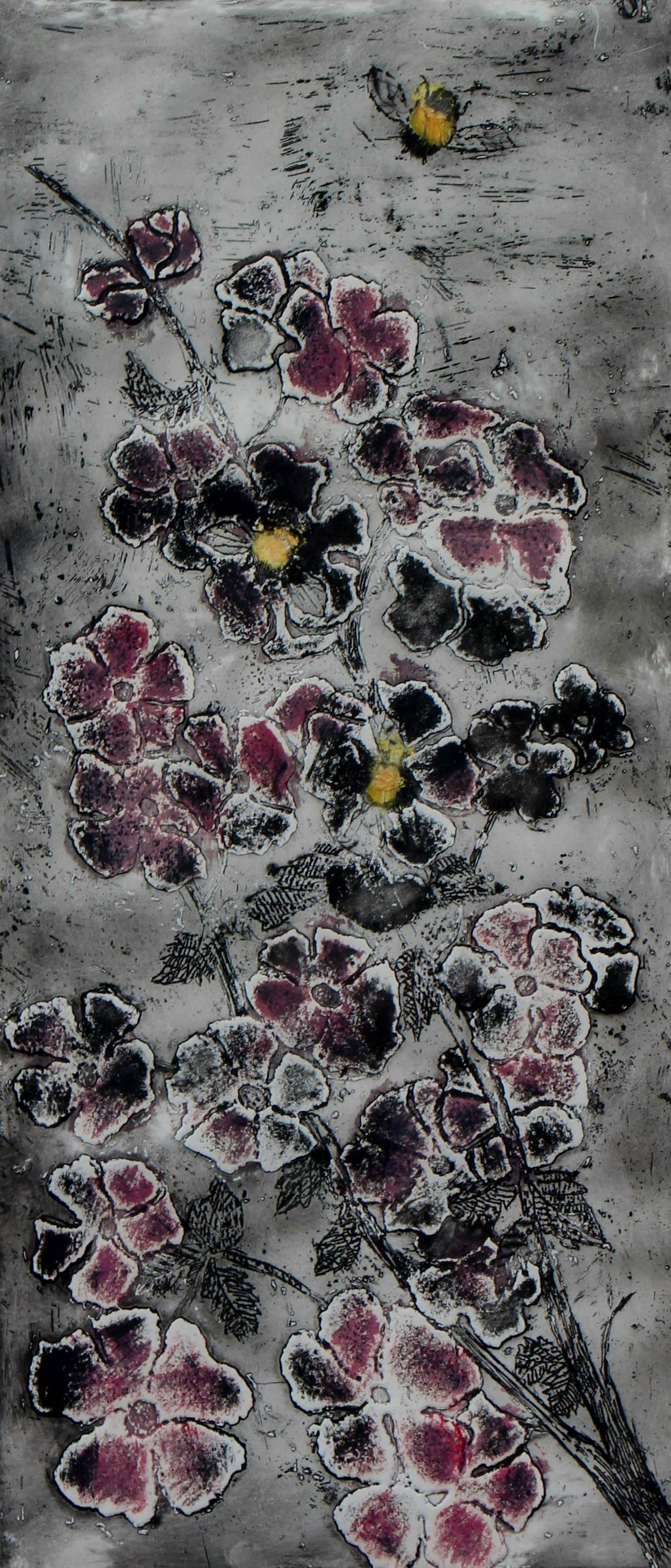 Jeanne Bieruma Oosting - Ingelijste kleuren ets: 'Hommel in de bloesem' kopen? Bied vanaf 495!