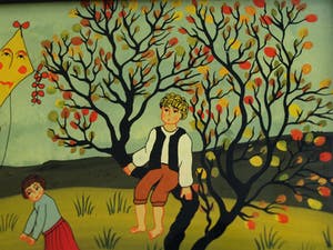 Renate Koblinger-Drobar - Achterglasschildering , De Vlieger – gesigneerd & ingelijst – ca 1980 kopen? Bied vanaf 40!