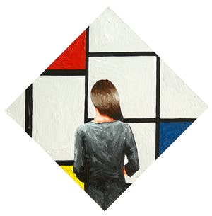 Gerard Boersma - Compositie Met Rood, Geel En Blauw (Vrouw kijkend naar Piet Mondriaan) kopen? Bied vanaf 75!