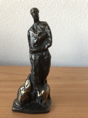 Brons (Onbekend) - Zwaar massief bronzen beeld van man met hond - kat en konijn. kopen? Bied vanaf 45!