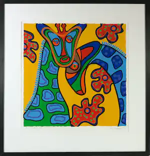 Marianne Naerebout - Zeefdruk, Twiga, Twiga - Ingelijst verkocht voor € 50!