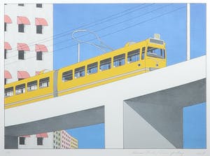 Marinus Fuit - Zeefdruk, Tram op brug - Ingelijst kopen? Bied vanaf 50!