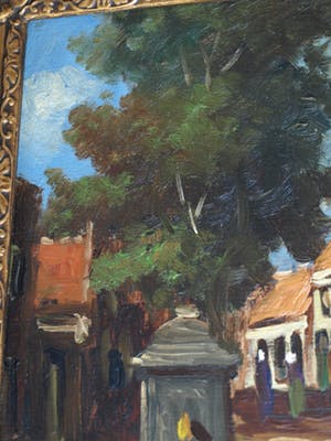 Niet of onleesbaar gesigneerd - Olieverf op paneel , Dorpsplein – gesigneerd & ingelijst - oud kopen? Bied vanaf 1!