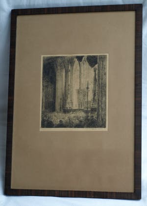 Walter Vaes - Ets , “Kerkinterieur”, Veere, Zeeland? – gesigneerd & ingelijst – ca 1915 kopen? Bied vanaf 10!