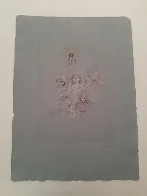 Leonor Fini - Ets, Titel, "Fillette aux fleurs" (Meisje met bloemen). kopen? Bied vanaf 45!