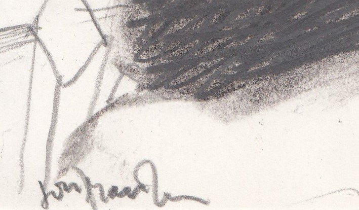 Jon Marten - Houtskool/potlood op karton- De kei en ik. 1980 kopen? Bied vanaf 1!