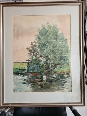 Piet Kramer - Polderlandschap met wilgen en water kopen? Bied vanaf 125!
