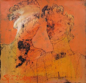 Sjer Jacobs - Olieverf op doek, Man en vrouw kopen? Bied vanaf 150!