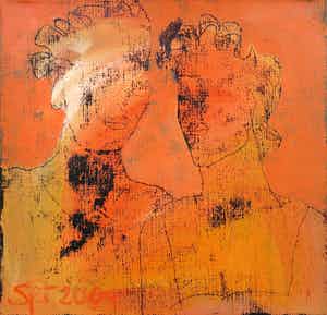 Sjer Jacobs - Olieverf op doek, Man en vrouw verkocht voor € 150!