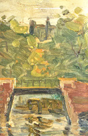 Anthonie Pieter Schotel - Grachtgezicht met brug en zeilschip - Olie op paneel - Gesigneerd - 37x62 cm kopen? Bied vanaf 690!