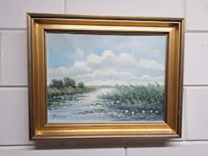 Dicky van Ierssel-Rogmans - Hollands Water Polder Landschap met Plompebladeren kopen? Bied vanaf 95!
