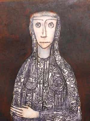 Niet of onleesbaar gesigneerd - Onbekend, staand rijk versierde figuur verkocht voor € 1!