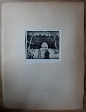 Jeanne Bieruma Oosting - Ets: 'Een winter in Rusland', Brug bij het Kremlin - 1970 kopen? Bied vanaf 250!