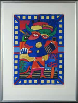 Clemens Briels - Zeefdruk, Il Verdulero le sobran banana iberengena - Ingelijst verkocht voor € 50!