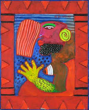 Clemens Briels - Acryl en collage op hout, Zonder titel (met ophangsysteem) verkocht voor € 1!