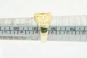 37- Mooi bewerkte, rechthoekige 14krt geel gouden Zodiac ring met schorpioen kopen? Bied vanaf 370!