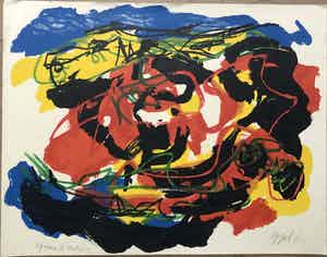 Karel Appel - Abstracte figuren verkocht voor € 650!