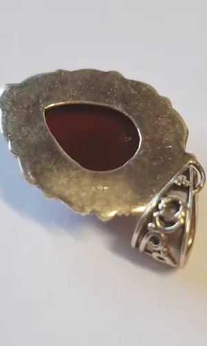 handgemaakte hanger van 925 zilver, gezet met echte edelsteen: carneool. kopen? Bied vanaf 45!