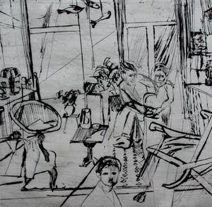 Wilfred Voet - Ets: "kamer met vissen" - 1968 kopen? Bied vanaf 49!