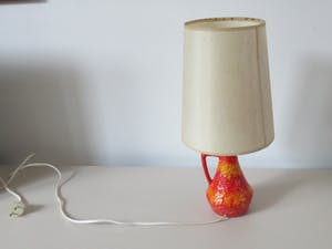 Bodo Mans - Fat Lava Oranje Rode lampvoet model 566-17 incluis originele kap - Bay Keramik kopen? Bied vanaf 30!