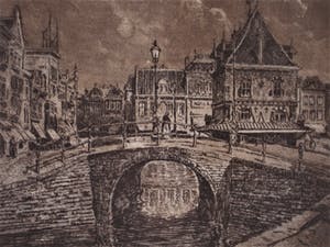 Niet of onleesbaar gesigneerd - Mooie gesigneerde vooroorlogse Ets van Leeuwarden Friesland kopen? Bied vanaf 1!