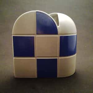 Jan van der Vaart - Schach vaas met blauwe en grijze vakken, Rosenthal studio linie verkocht voor € 1!