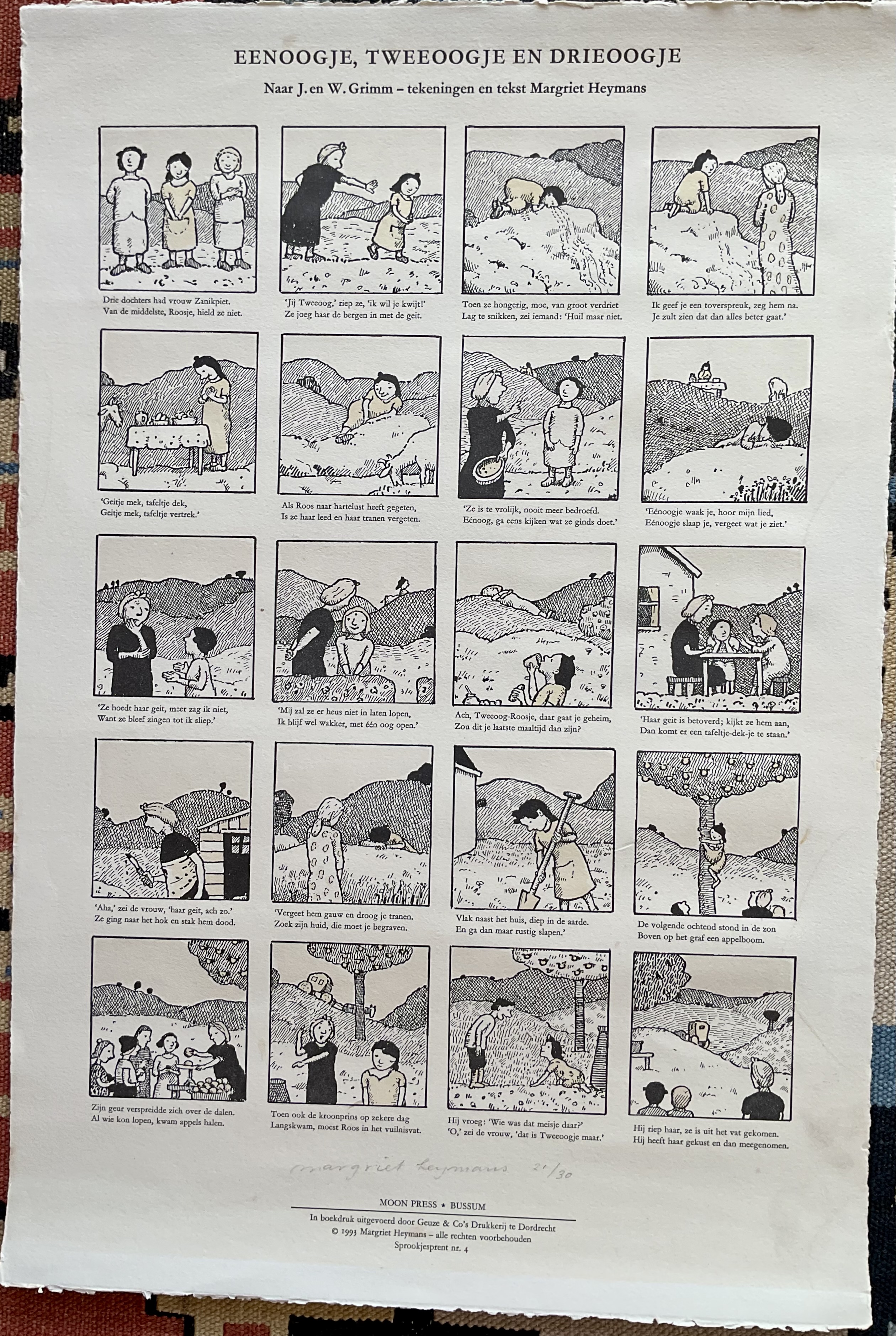 Margriet Heijmans - Litho , Eenoogje Tweeoogje en Drieoogje, naar Gebr. Grimm, gesigneerd kopen? Bied vanaf 20!
