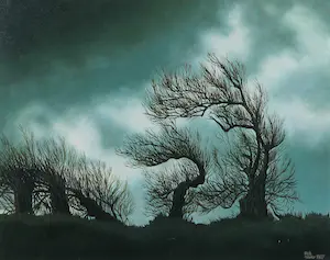 Rob Stoffer - Olieverf op paneel, Stormachtig landschap - Ingelijst kopen? Bied vanaf 1!