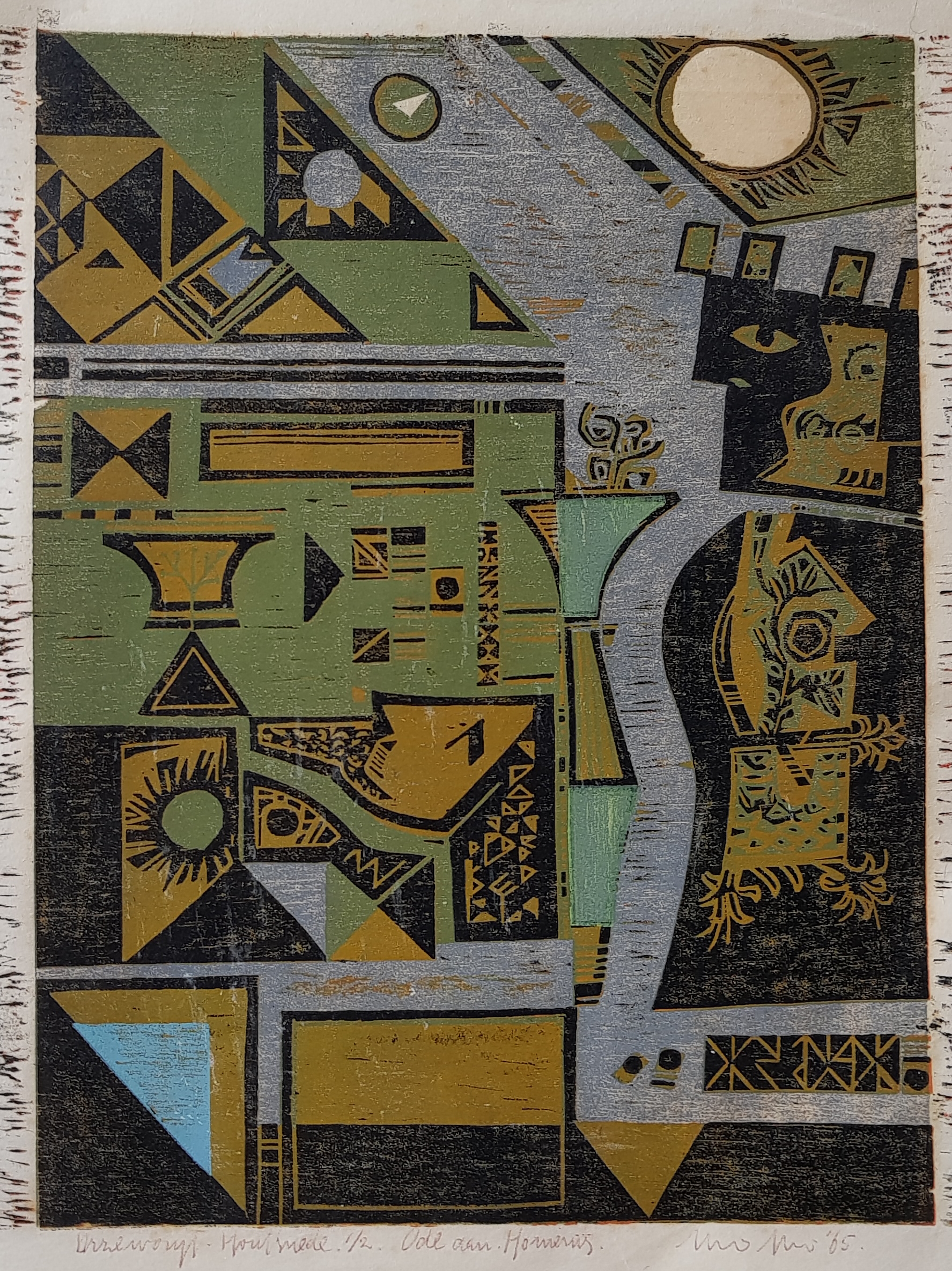 Niet of onleesbaar gesigneerd - Ode aan Homenius, houtsnede, 1965 kopen? Bied vanaf 1!