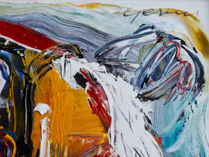 Gerriet Postma - bekend Fries expressionist - "dik in de verf" abstract olieverf - mooi ingelijst kopen? Bied vanaf 178!