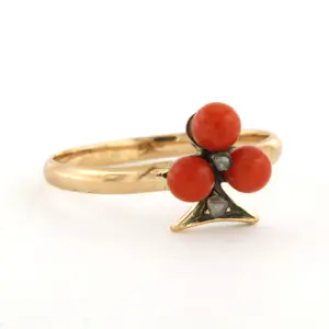 14k rosé gouden ring met koraal en roos geslepen diamanten tot. 0.03ct kopen? Bied vanaf 165!