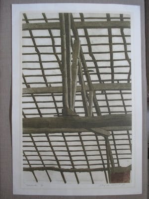 Antony van Lieshout - Grote ets "Dakspanten" uit kleine oplage kopen? Bied vanaf 50!